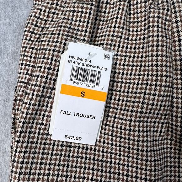 Hippie Rose Trouser Pants Brown Black Plaid Womens S High-Rise Wide Leg Pleated - Picture 4 of 13